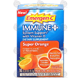 Emergen-C Immune+ system support with vitamin d, super orange flav 10ct